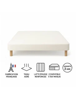 SOMMIER TAPISSIER BLANC 130x200 cm FABRICATION FRANÇAISE ARTISANALE PIEDS OFFERTS HAUTEUR avec PIEDS 27 cm><noscript><img width=