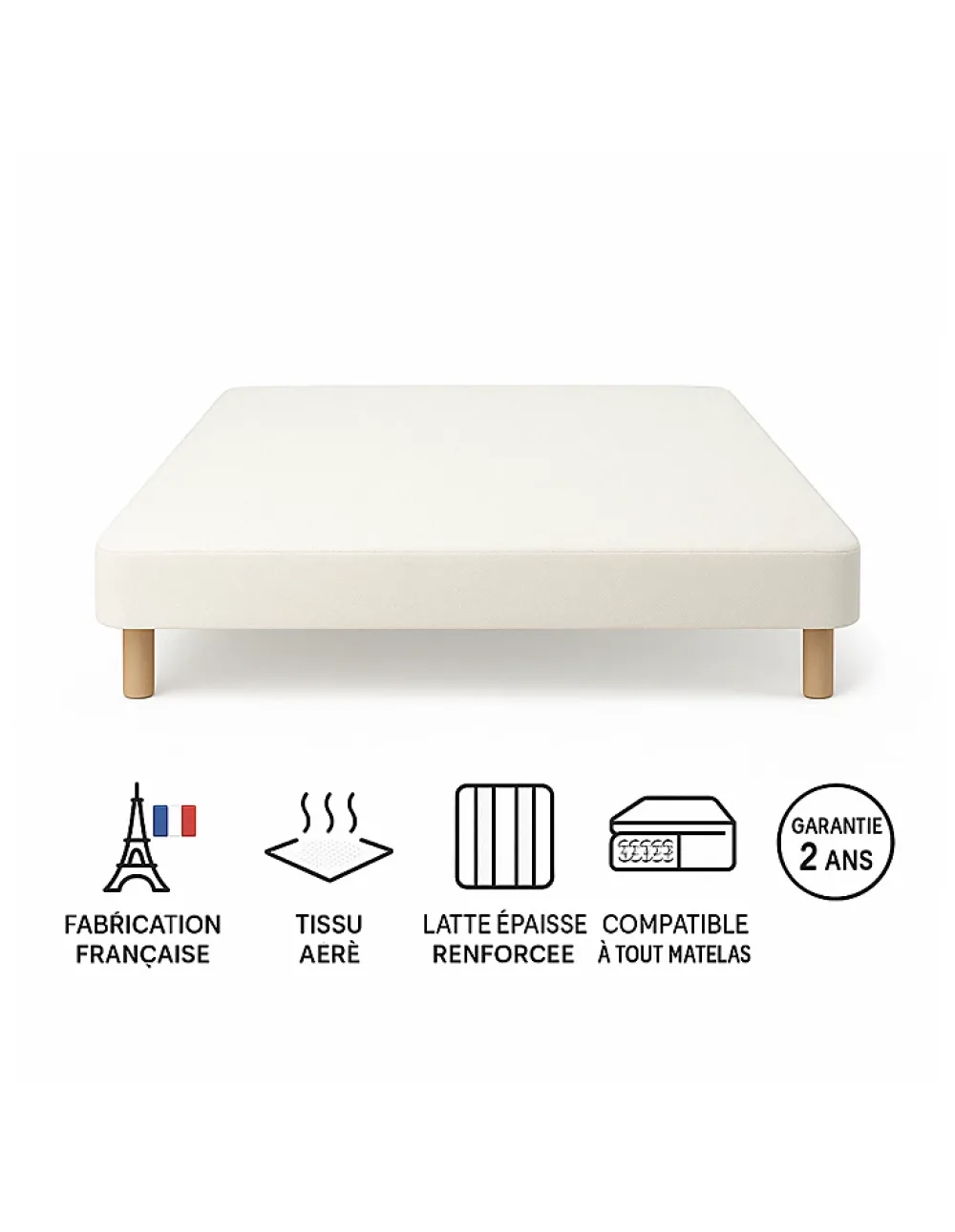 By Sommiflex. Sommier Tapissier Blanc 140x190 Conception Française Artisanale* Sommier