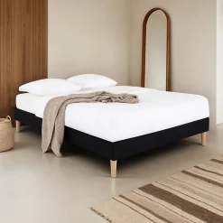 Sommier tapissier BREST 160 x 200 cm revêtement tissu - Noir>Idimex Best