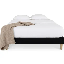 Sommier tapissier BREST 160 x 200 cm revêtement tissu - Noir><noscript><img width=