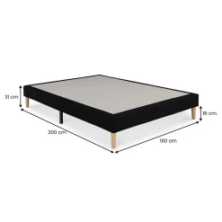 Sommier tapissier BREST 160 x 200 cm revêtement tissu - Noir><noscript><img width=