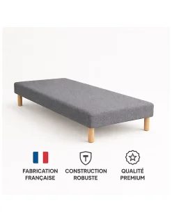 By Sommiflex. SOMMIER TAPISSIER GRIS 90x200 cm FABRICATION FRANÇAISE ARTISANALE PIEDS OFFERTS HAUTEUR avec PIEDS 27 cm* Sommier