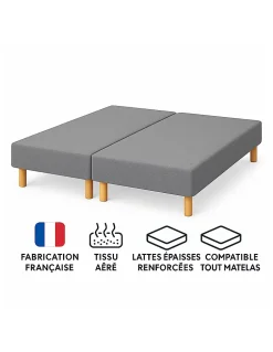 By Sommiflex. SOMMIER TAPISSIER GRIS 80x200x2 cm (160x200) FABRICATION FRANÇAISE ARTISANALE PIEDS OFFERTS HAUTEUR avec PIEDS 27 cm* Sommier