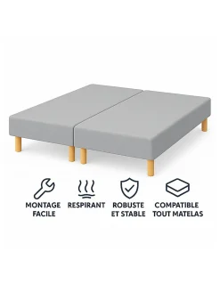 SOMMIER TAPISSIER GRIS 100x200x2 cm (200x200) FABRICATION FRANÇAISE ARTISANALE PIEDS OFFERTS HAUTEUR avec PIEDS 27 cm>By Sommiflex. Best