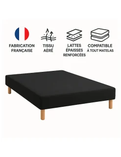 SOMMIER TAPISSIER NOIR 120x190 cm FABRICATION FRANÇAISE ARTISANALE PIEDS OFFERTS HAUTEUR avec PIEDS 27 cm><noscript><img width=