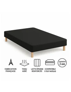 SOMMIER TAPISSIER NOIR 140x190 cm FABRICATION FRANÇAISE ARTISANALE PIEDS OFFERTS HAUTEUR avec PIEDS 27 cm>By Sommiflex. Hot