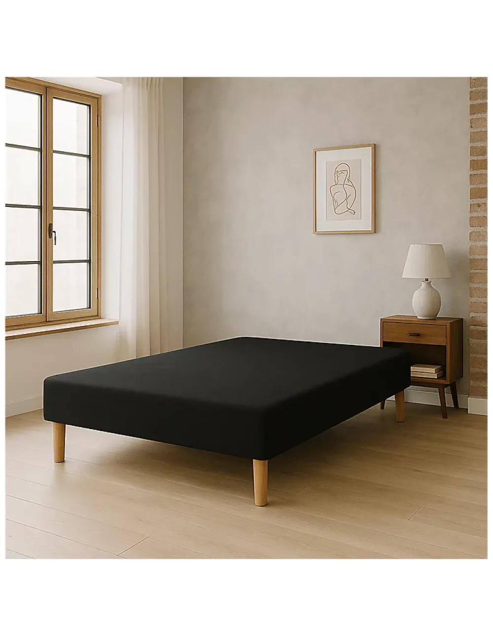 By Sommiflex. SOMMIER TAPISSIER NOIR 130x190 cm FABRICATION FRANÇAISE ARTISANALE PIEDS OFFER* Sommier