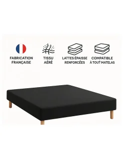 SOMMIER TAPISSIER NOIR 140x200 cm FABRICATION FRANÇAISE ARTISANALE PIEDS OFFERTS HAUTEUR avec PIEDS 27 cm><noscript><img width=