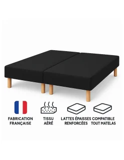 SOMMIER TAPISSIER NOIR 80x200x2 (160x200) FABRICATION FRANÇAISE ARTISANALE PIEDS OFFERTS HAUTEUR avec PIEDS 27 cm>By Sommiflex. Clearance