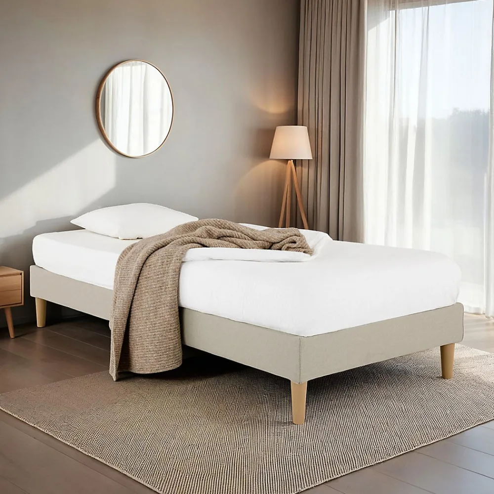 Idimex Sommier tapissier PAIMPOL 90 x 190 cm revêtement tissu - Beige* Sommier