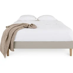 Sommier tapissier QUIMPER 140 x 190 cm revêtement tissu - Beige><noscript><img width=