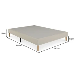 Sommier tapissier QUIMPER 140 x 190 cm revêtement tissu - Beige><noscript><img width=