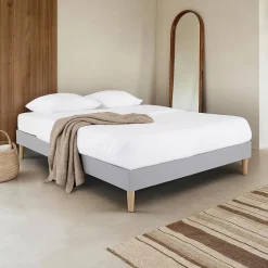 Idimex Sommier tapissier QUIMPER 140 x 190 cm revêtement tissu - Gris* Sommier