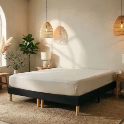 Sommier tapissier RENNES 180 x 200 cm revêtement tissu - Noir><noscript><img width=