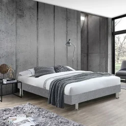Sommier tapissier 160x200 cm en tissu gris et pieds métal - REMIMOS>Meubletmoi Clearance