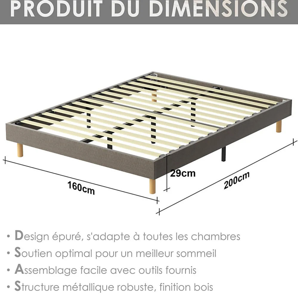 Sommier Tapissier 160x200cm , 14 lattes, Comfort, Brun>Teeno Discount