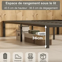 Sommier 140x190, Cadre de Lit 140x190 cm, Hauteur 36 cm pour Rangement, Plateforme en Métal, Lit 140 x 190 avec Sommier><noscript><img width=