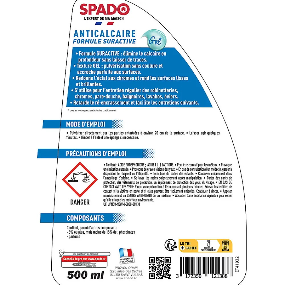 Spray anticalcaire suractif 500ml>Spado Discount