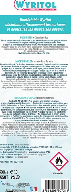 Wyritol Spray purificateur d'air bactéricide air & surfaces 500ml* Désodorisant Et Parfum D'Ambiance