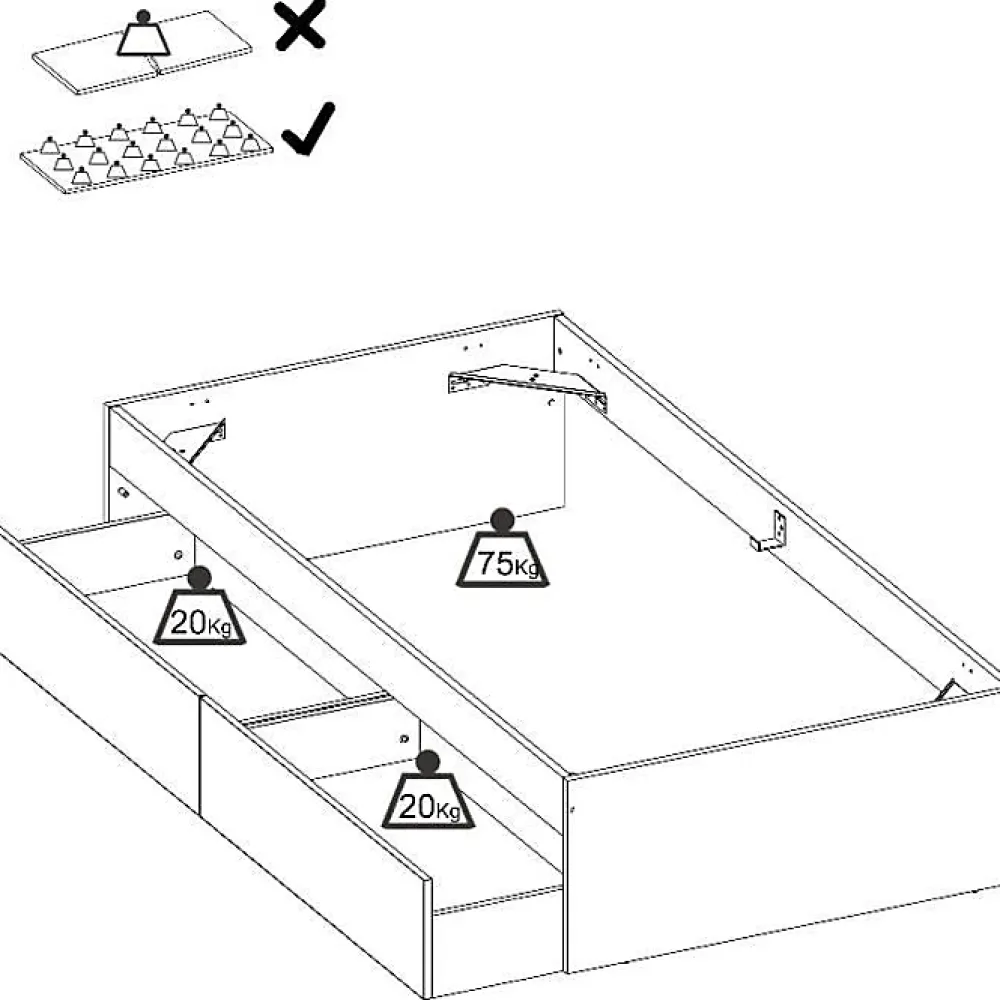 Generic Structure de lit - LAGO - 2 tiroirs - 90 x 190 cm - Blanc / Chene* Lit Simple