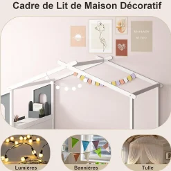 Structure de Lit 200x140CM avec Bureau Étude sur le Côté et 2 Tiroirs Aucun Sommier Nécessaire 253X102X193CM Blanc>Giantex Best