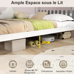 Structure de Lit 200x140CM avec Bureau Étude sur le Côté et 2 Tiroirs Aucun Sommier Nécessaire 253X102X193CM Blanc><noscript><img width=