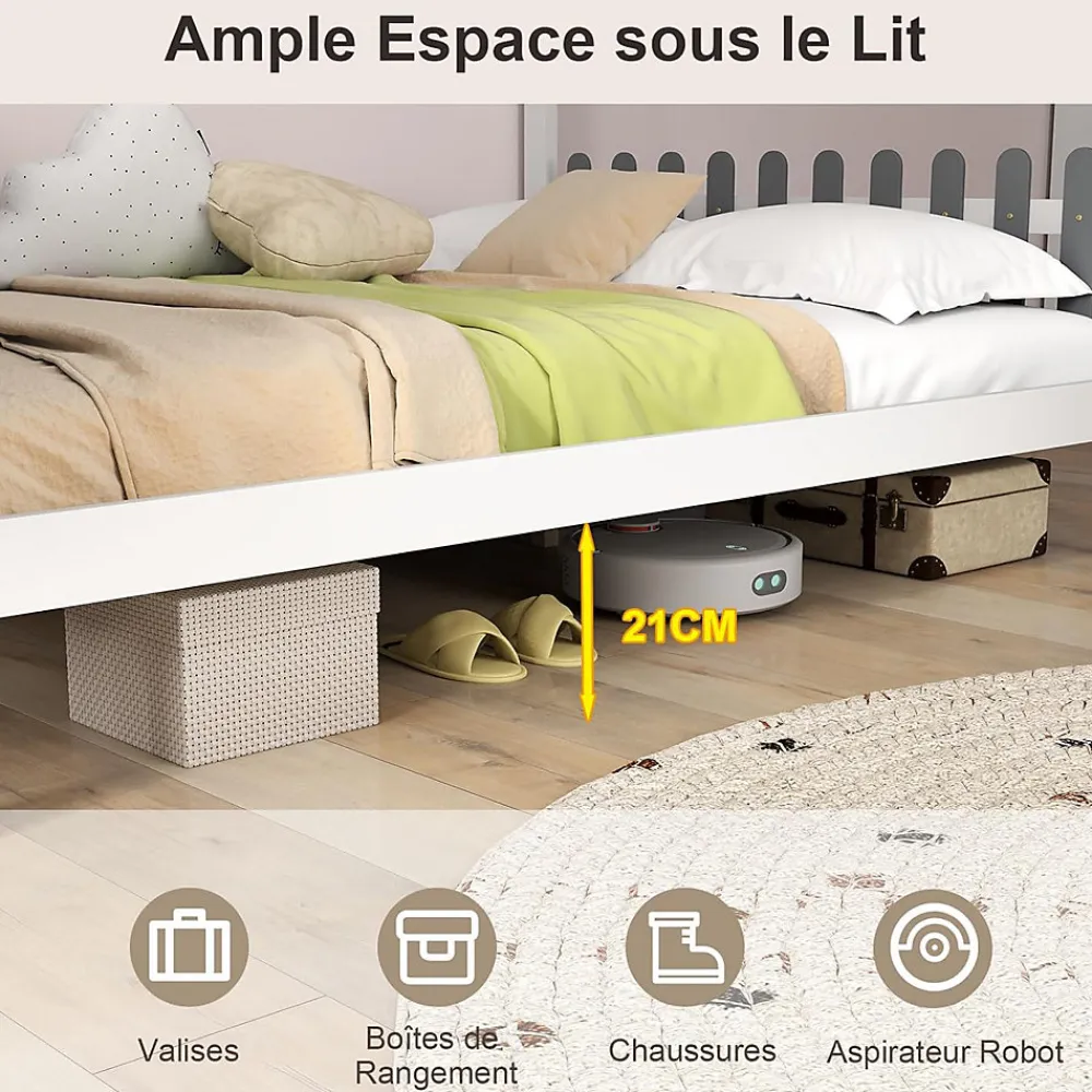 Structure de Lit 200x140CM avec Bureau Étude sur le Côté et 2 Tiroirs Aucun Sommier Nécessaire 253X102X193CM Blanc>Giantex Best