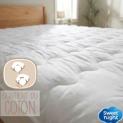 Surmatelas Moelleux 160x200 cm - Protege Matelas Impermeable - Housse Coton - 4 Coins Elastiques - Traitement Anti-Acarien>Sweetnight Outlet