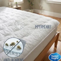 Surmatelas Moelleux 160x200 cm - Protege Matelas Impermeable - Housse Coton - 4 Coins Elastiques - Traitement Anti-Acarien><noscript><img width=