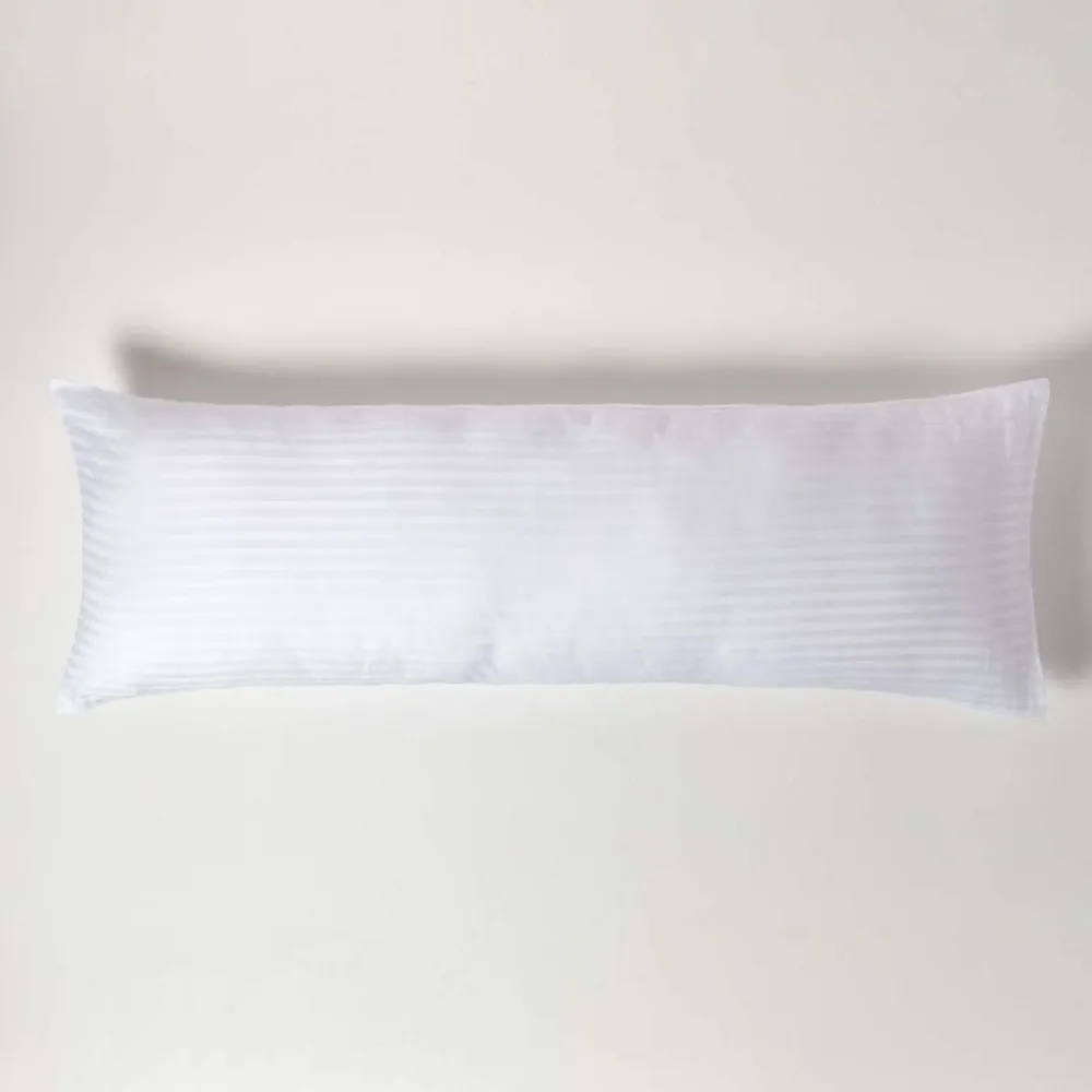 Homescapes Taie de traversin blanc satin rayé en coton égyptien 330 fils, 50x140 cm -* Taie D'Oreiller