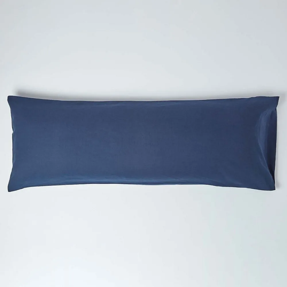 Taie de traversin bleu marine en lin lavé, 50x140 cm ->Homescapes Outlet