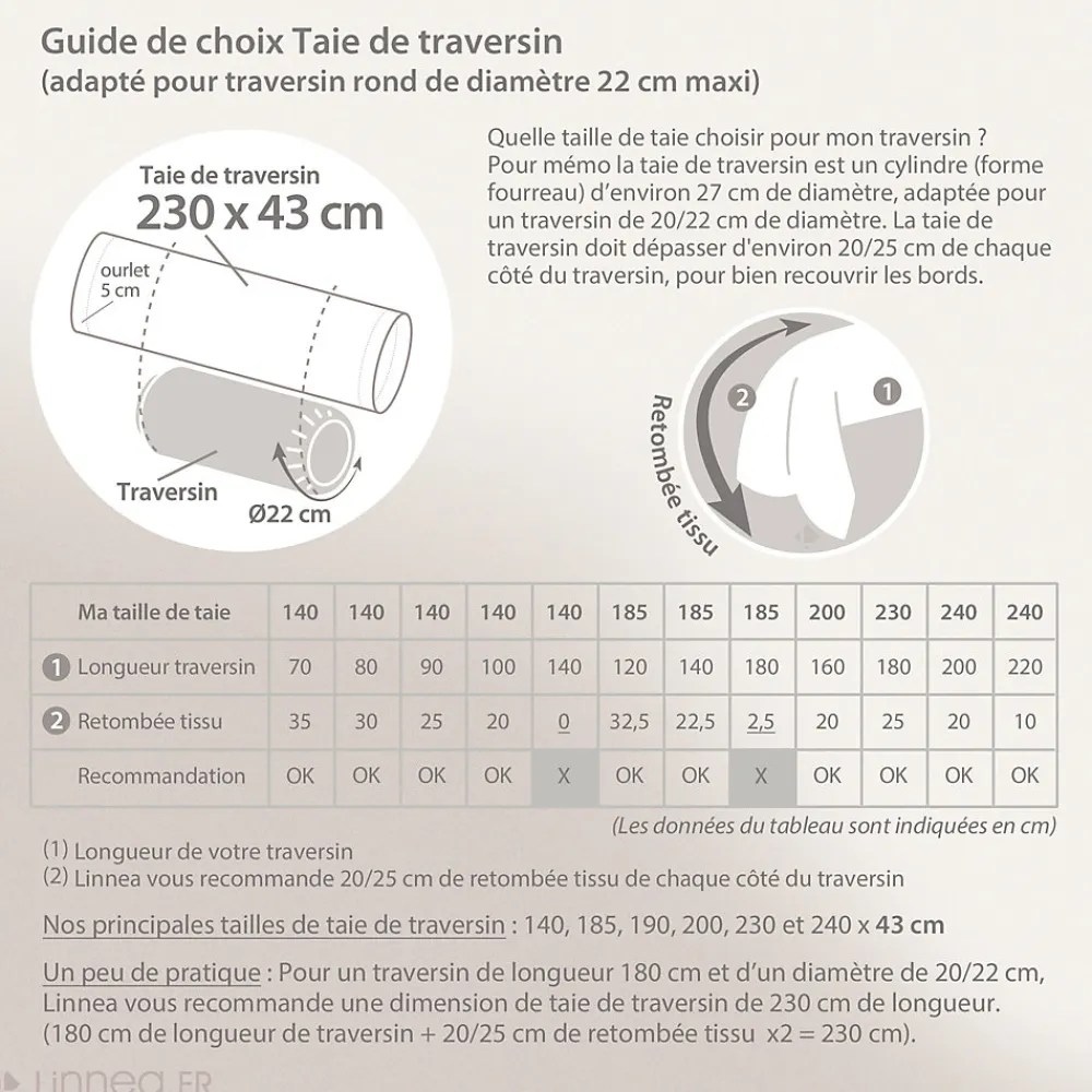 Taie de traversin uni 230X43 cm coton ALTO Chamois>Linnea Sale