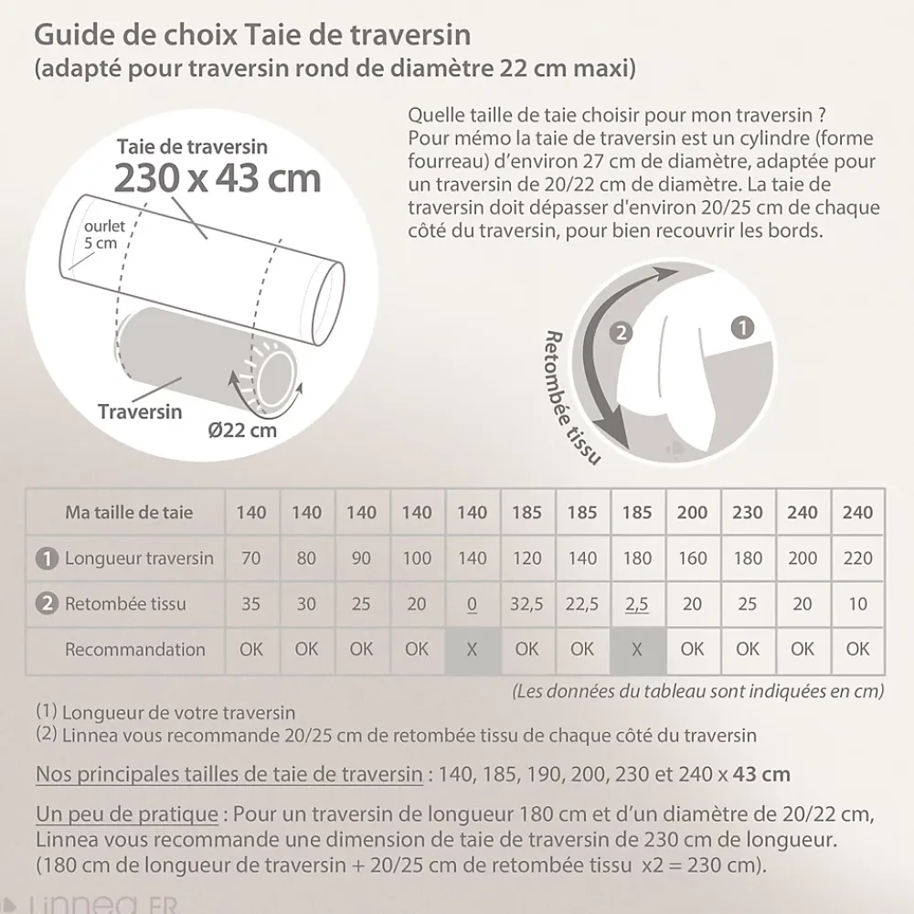 Linnea Taie de traversin uni 230X43 cm coton ALTO Calcium* Taie D'Oreiller