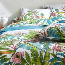 Taie de traversin 240x43 cm coton SUMATRA bleu Paon><noscript><img width=