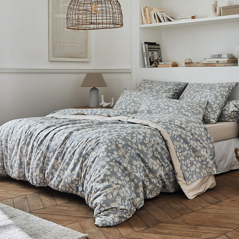 Taie de traversin 140x43 cm en percale coton LISON gris>Linnea Online