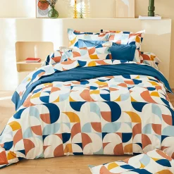 Taie de traversin 200x43 cm percale de coton MODULO bleu cobalt>Linnea Sale