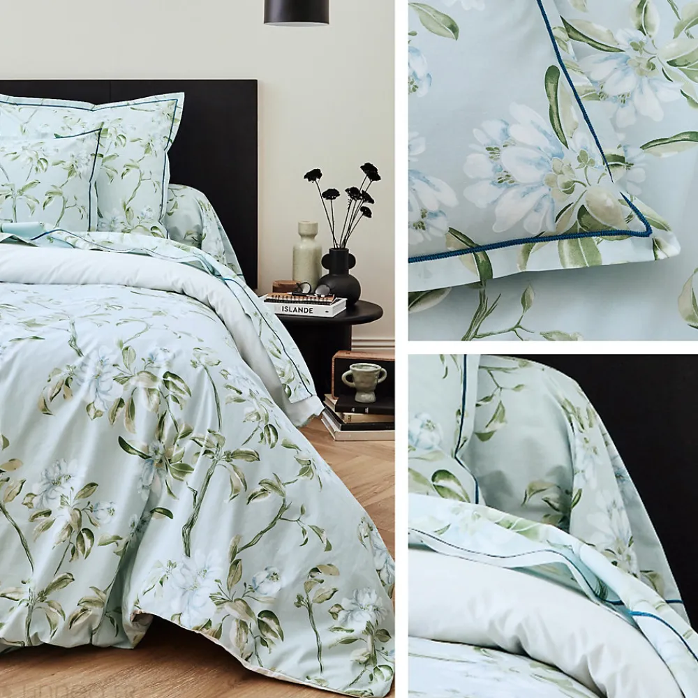 Taie de traversin 200x43 cm percale coton ELÉNA vert Nil>Linnea Best