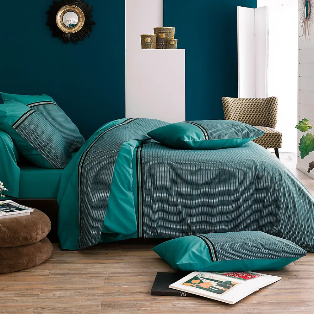 Taie de traversin 240x43 cm percale de coton GUSTAV vert Emeraude>Linnea Online
