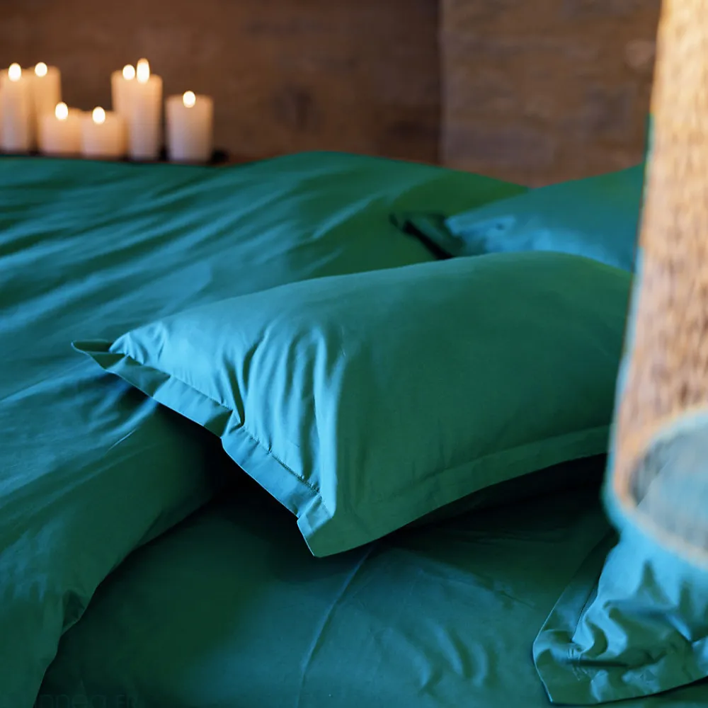 Taie de traversin 43x190 cm percale de coton MANOIR vert Canard>Linnea Online