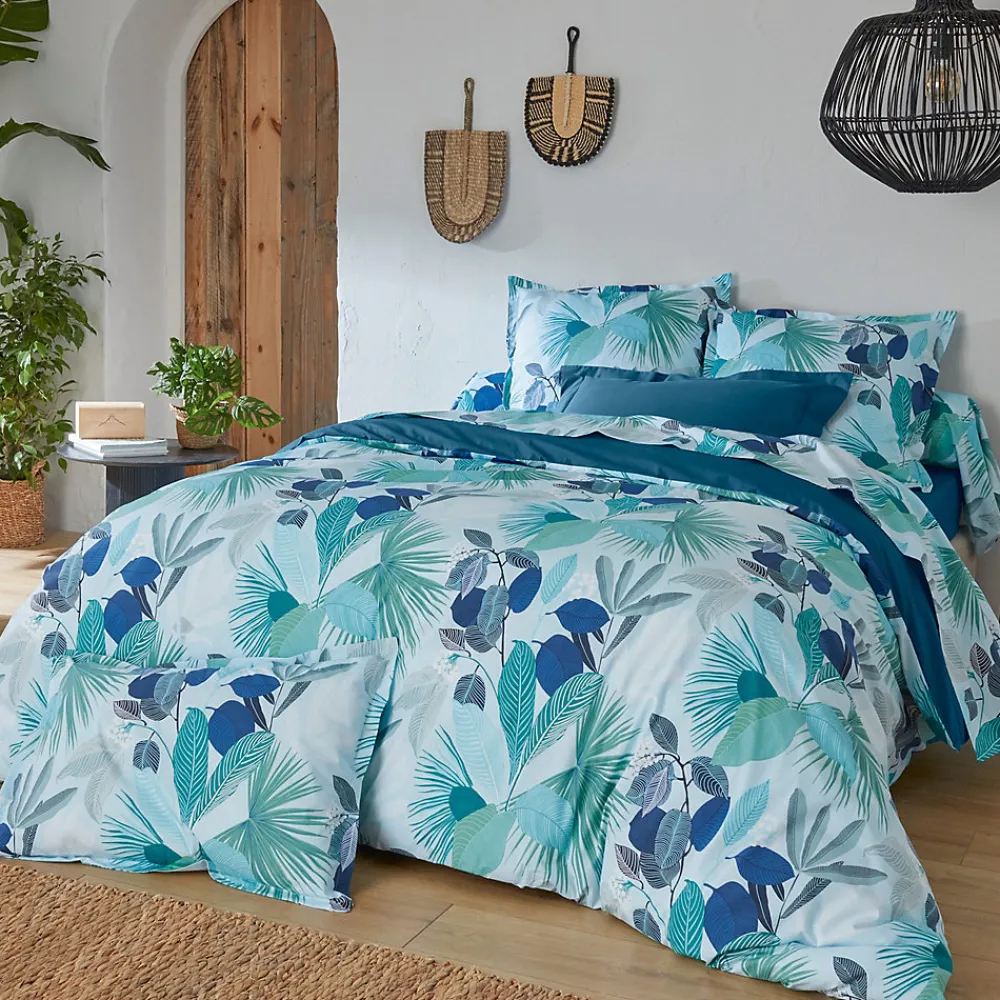 Taie de traversin 140x43 cm percale de coton MOOREA PACIFIC bleu/vert>Linnea Sale