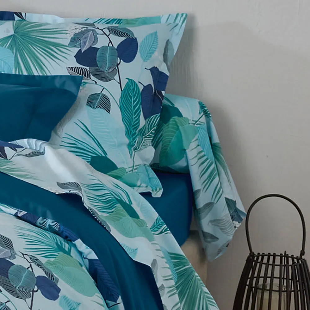 Taie de traversin 140x43 cm percale de coton MOOREA PACIFIC bleu/vert>Linnea Sale