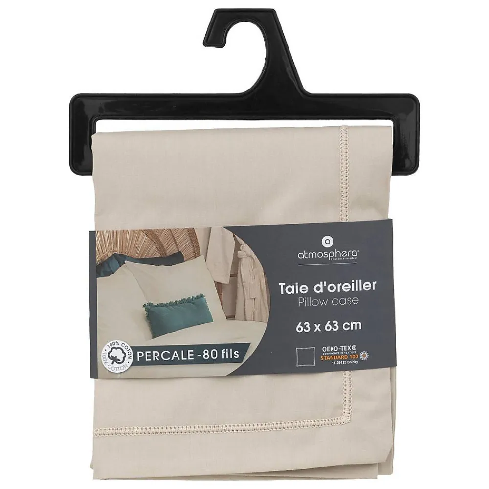 Taie d'oreiller - coton - beige lin - 63x63 cm - Atmosphera>Atmosphera Créateur D'Intérieur Online