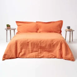 Taie d'oreiller à volants orange en lin lavé, 50x75 cm -><noscript><img width=