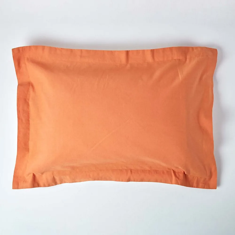 Taie d'oreiller à volants orange en lin lavé, 50x90 cm ->Homescapes