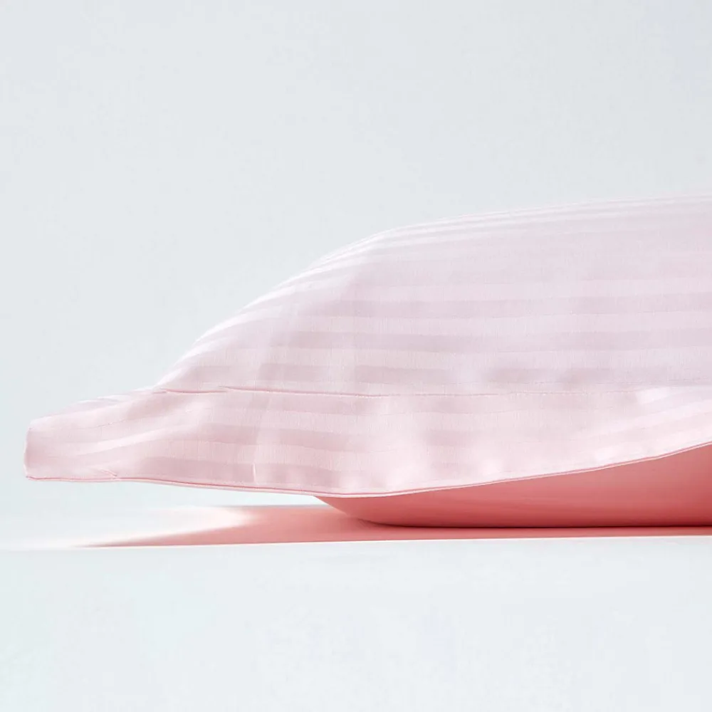Taie d'oreiller à volants rose satin rayé en coton égyptien 330 fils, 50x75 cm ->Homescapes Best
