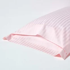 Taie d'oreiller à volants rose satin rayé en coton égyptien 330 fils, 50x75 cm -><noscript><img width=