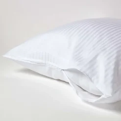 Homescapes Taie d'oreiller blanc satin rayé en coton égyptien 330 fils, 80x80 cm -* Taie D'Oreiller