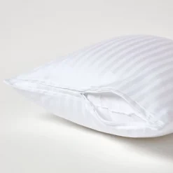Homescapes Taie d'oreiller blanc satin rayé en coton égyptien 330 fils, 40x40 cm -* Taie D'Oreiller