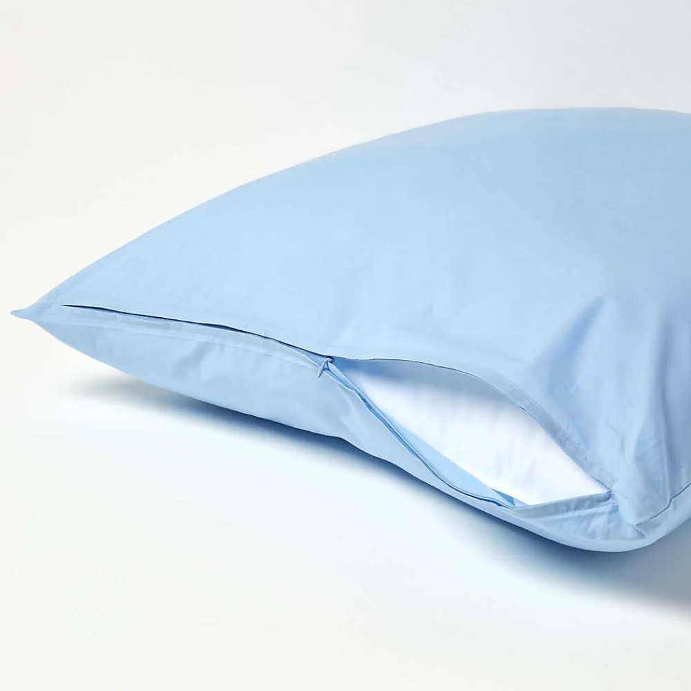 Taie d'oreiller bleu 100% coton égyptien 200 fils, 60x60 cm ->Homescapes Outlet