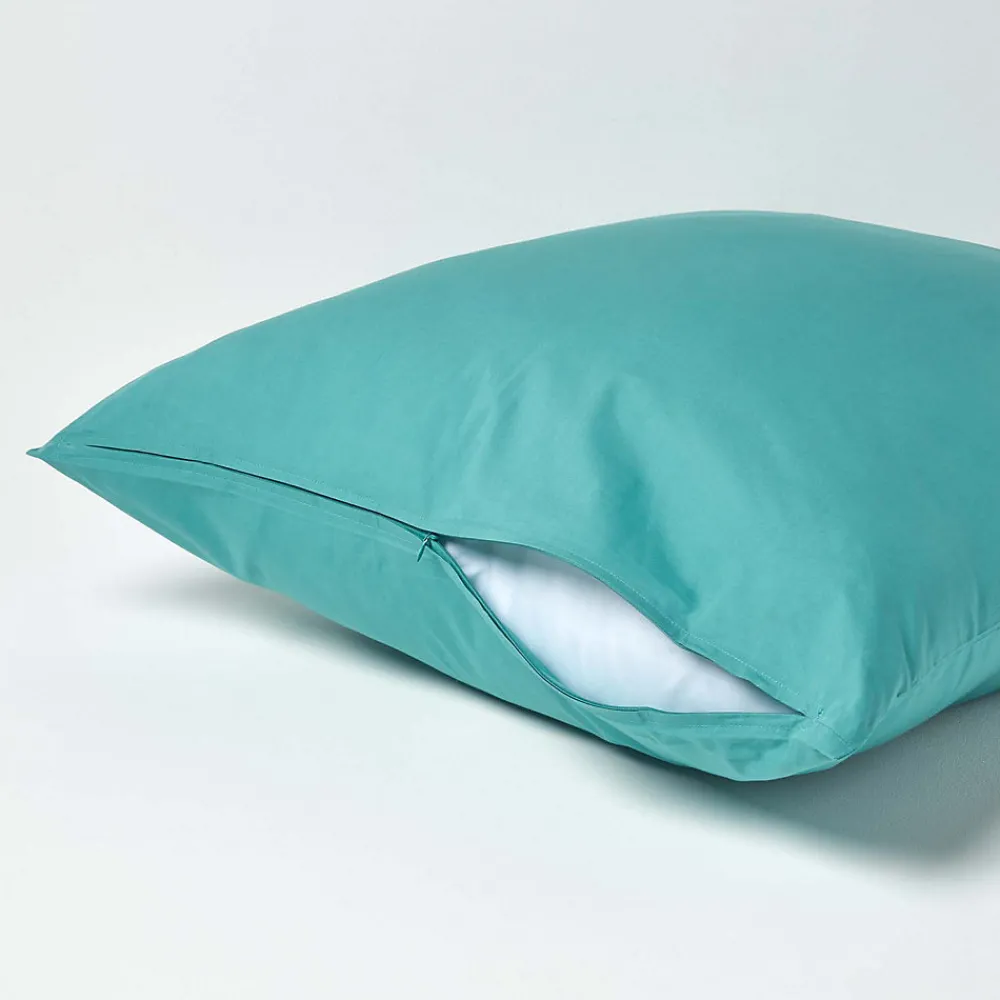 Taie d'oreiller bleu canard 100% coton égyptien 200 fils, 60x60 cm ->Homescapes Outlet